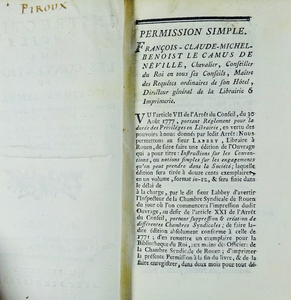 MONTLUEL (Jussieu de) - Instructions faciles sur les conventions. 1781, en reliure d'époque.-photo-1