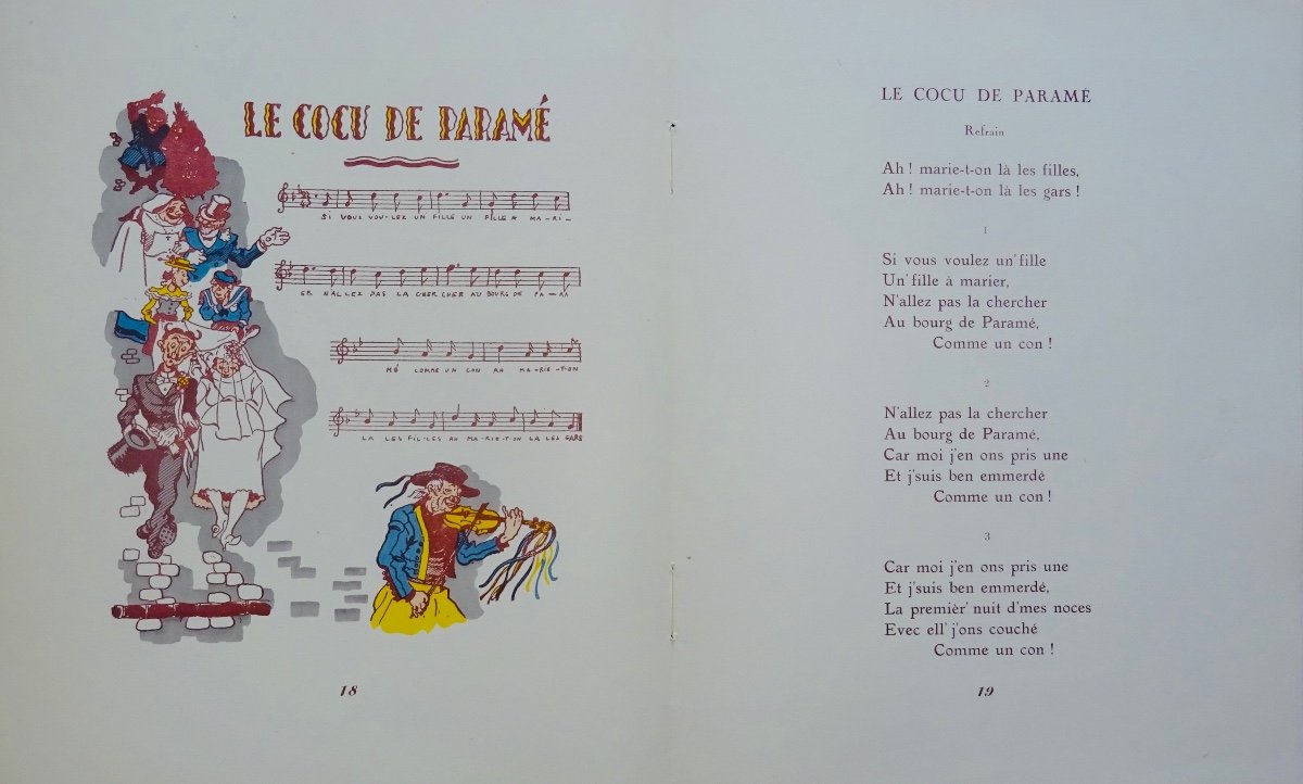 Chansons De Salle De Garde. De Montmartre Au Quartier Latin. Vers 1920, Illustré En Couleurs.-photo-1