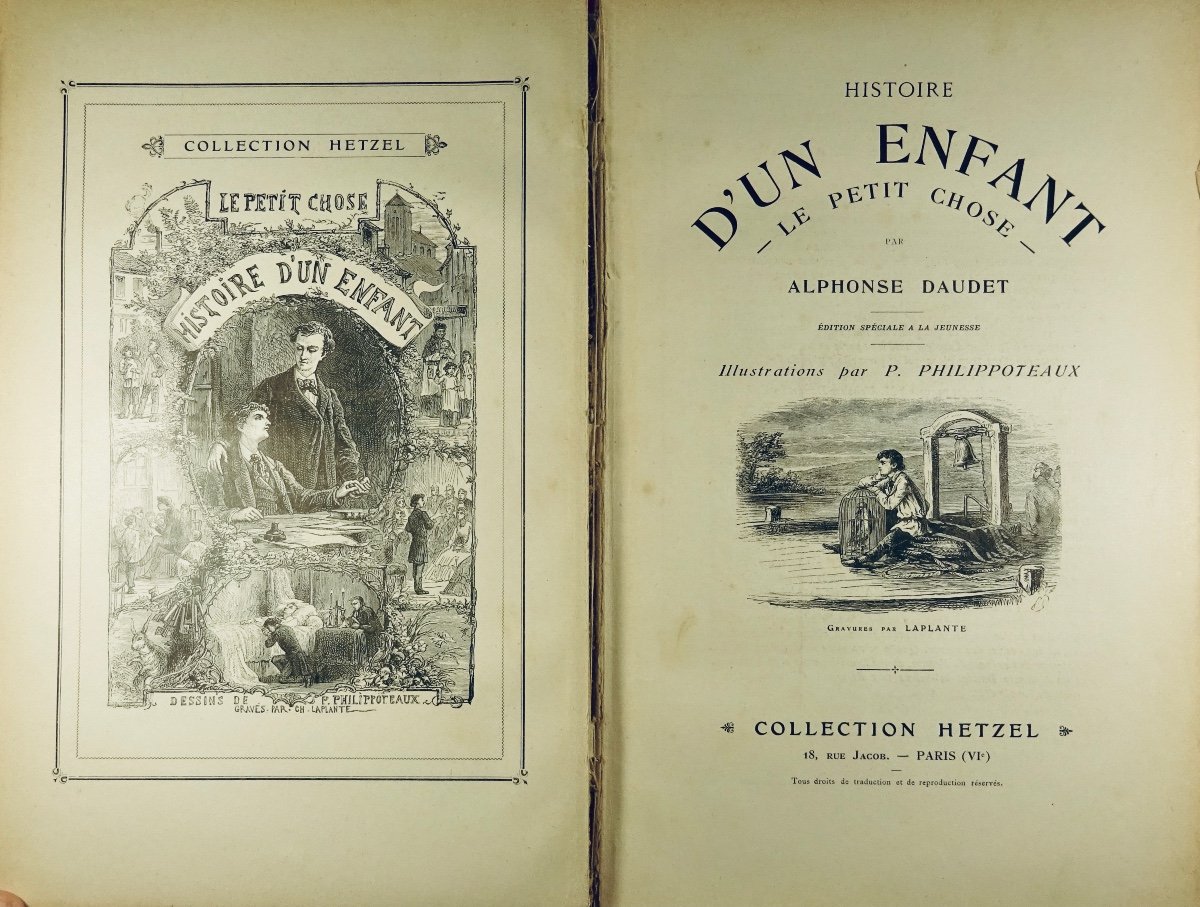 Daudet- Malot - Stevenson - Three Novels For Everyone. Hetzel, 1880, Publisher's Cardboard.-photo-2