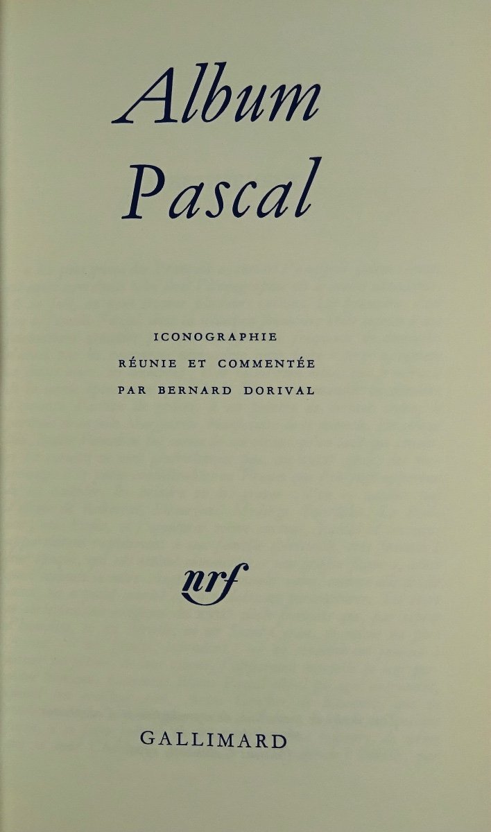 DORIVAL (Bernard) - Album Pascal. Paris, Éditions Gallimard, 1978, Pléiade.-photo-2