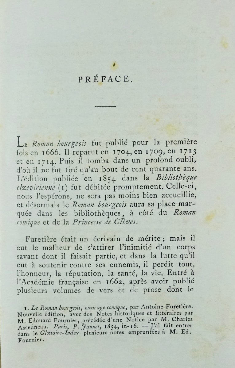 FURETIÈRE (Antoine) - Le roman bourgeois. Chez E. Picard, 1868, en cartonnage bleu marine.-photo-4