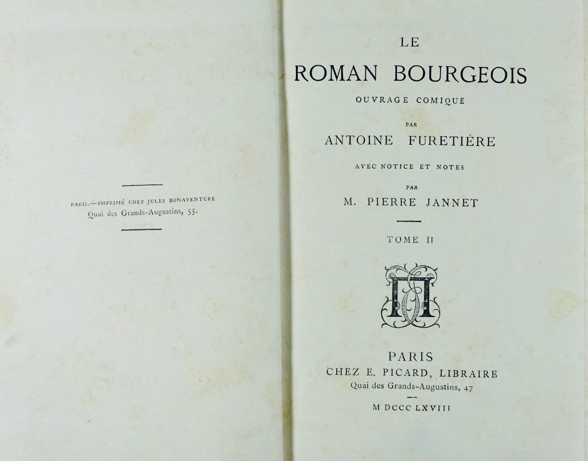 FURETIÈRE (Antoine) - Le roman bourgeois. Chez E. Picard, 1868, en cartonnage bleu marine.-photo-3