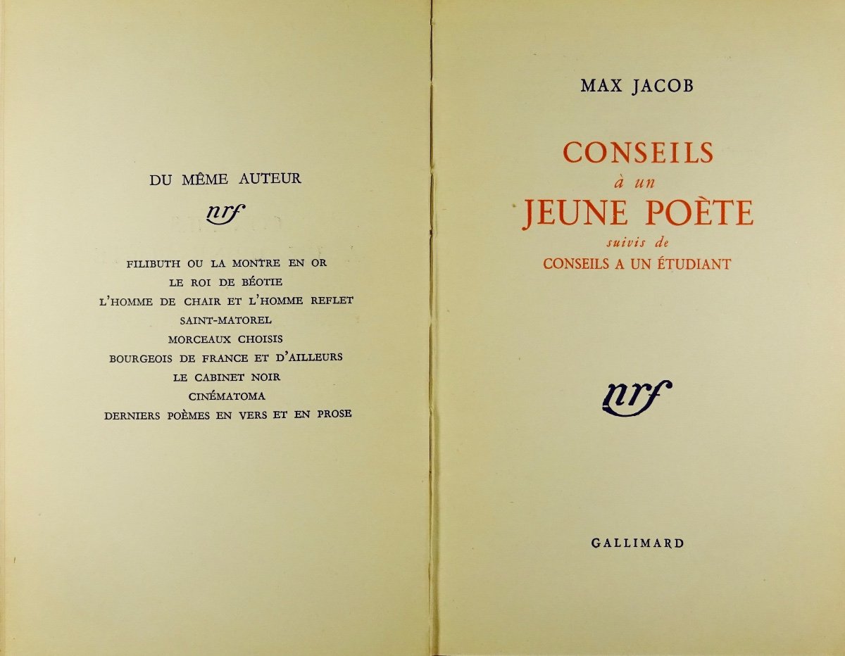 Jacob - Advice To A Young Poet. Followed By Advice To A Student. Gallimard, 1945, Bonet.-photo-4