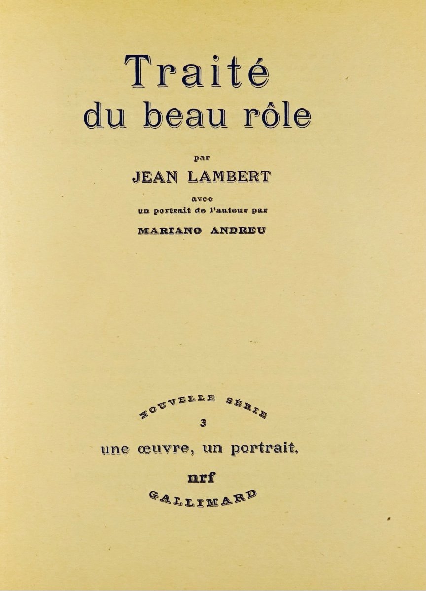 Lambert (jean) - Treaty Of The Beautiful Role. Gallimard, 1945, In A Cardboard Box By Prassinos.-photo-3