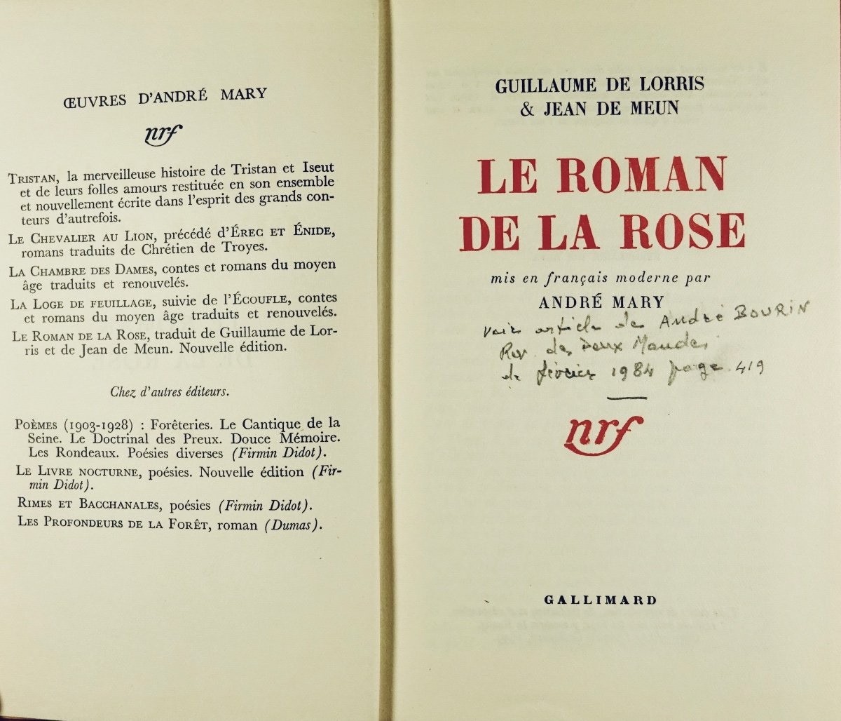 LORRIS et MELUN - Le roman de la rose. Gallimard, 1949, cartonnage de Paul BONET.-photo-1
