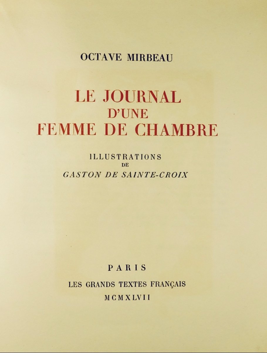 MIRBEAU - Le Journal d'une Femme de Chambre. Grands Textes, 1947 et illustré SAINTE-FOIX.-photo-2