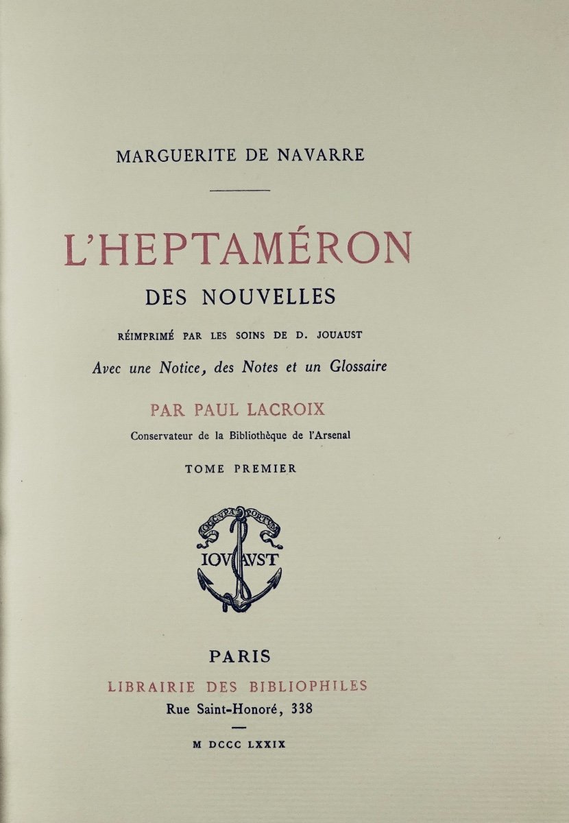 NAVARRE (Marguerite de) - L'Heptaméron des nouvelles. Librairie des Bibliophiles, 1879.