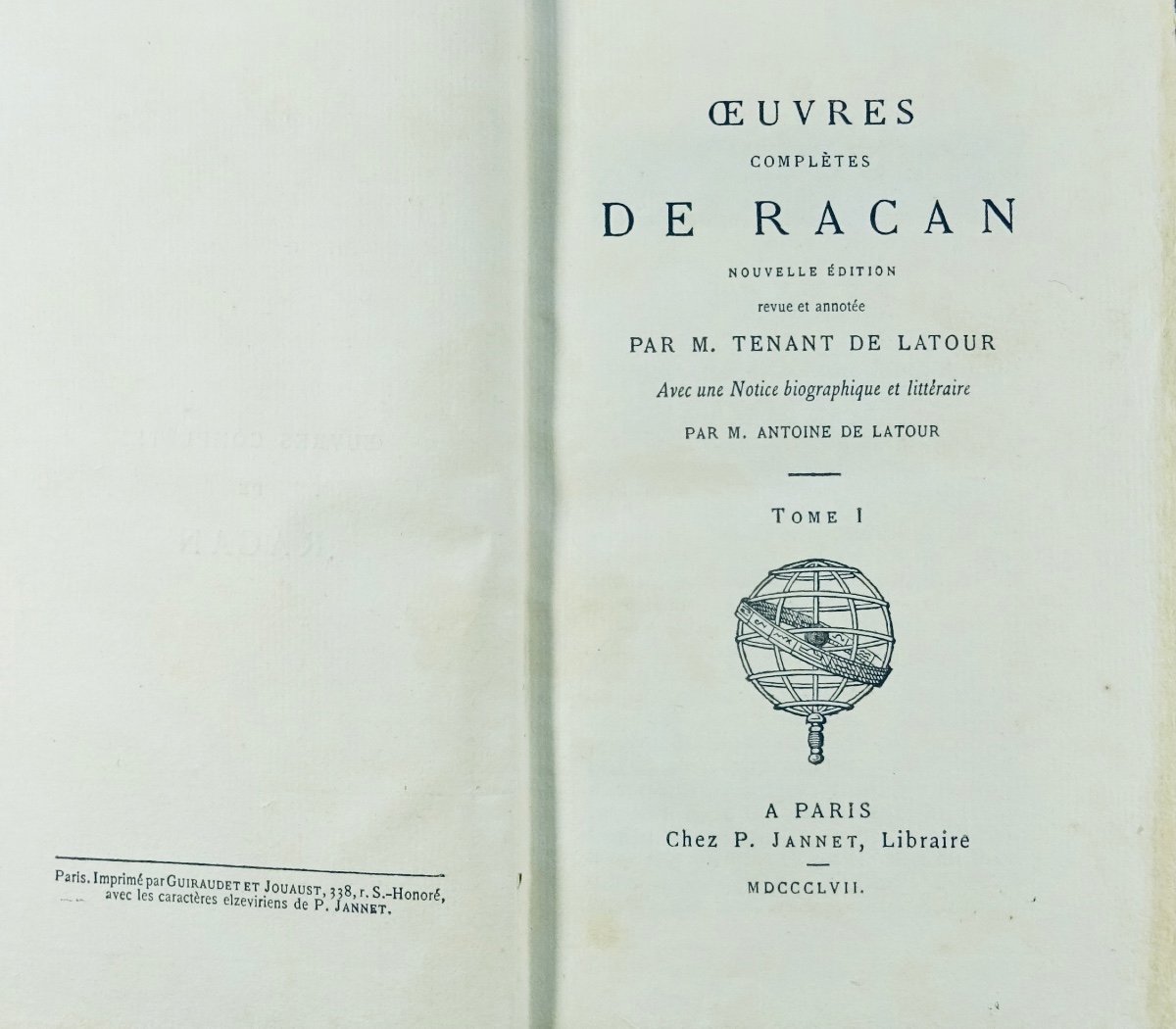 RACAN - Oeuvres complètes de Racan. Paris, Jannet, 1857 en cartonnage d'éditeur.