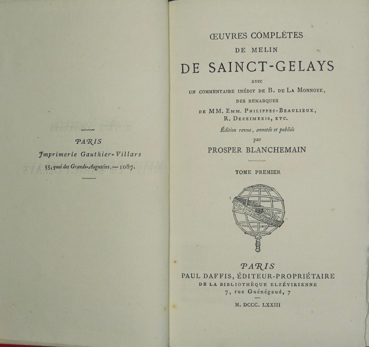 SAINCT-GELAYS (Melin de) - Oeuvres complètes de Melin de Sainct-Gelays . Paul DAFFIS, 1873.-photo-3