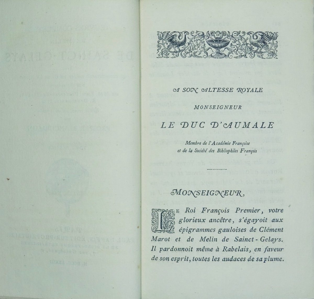SAINCT-GELAYS (Melin de) - Oeuvres complètes de Melin de Sainct-Gelays . Paul DAFFIS, 1873.-photo-4