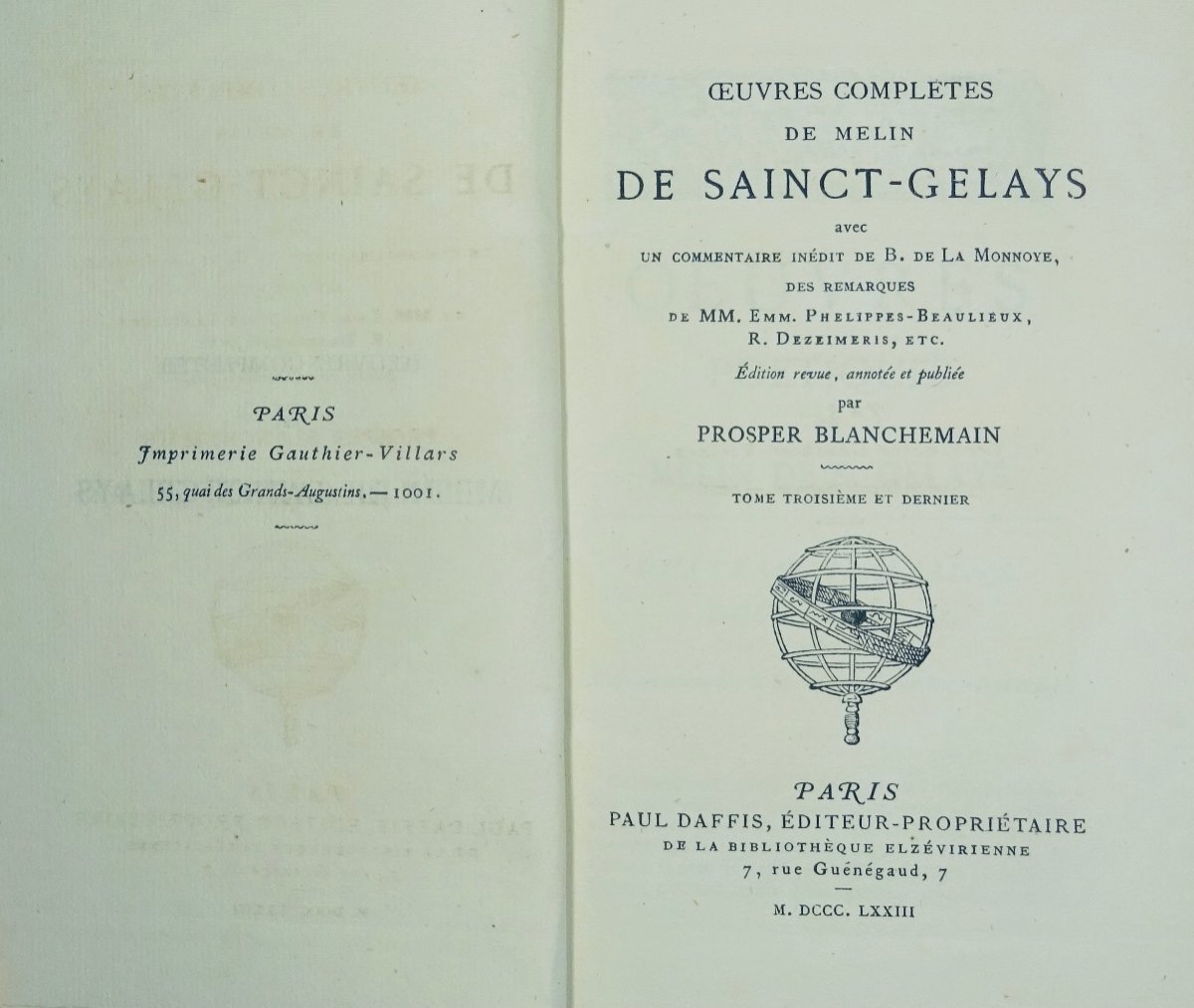 SAINCT-GELAYS (Melin de) - Oeuvres complètes de Melin de Sainct-Gelays . Paul DAFFIS, 1873.-photo-6