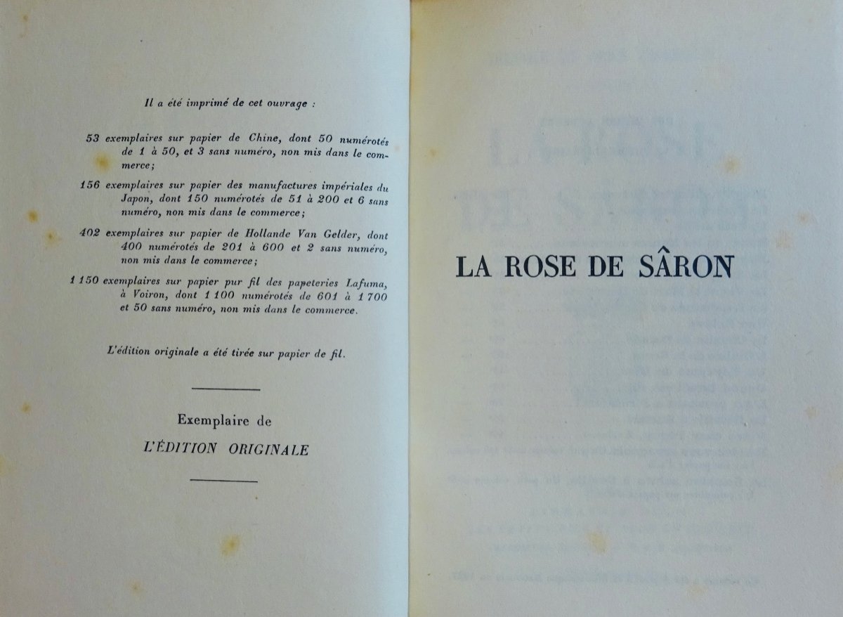 Tharaud (jérome And Jean) - The Rose Of Sâron. Librairie Plon, 1927, Numbered And Bound Copy-photo-2