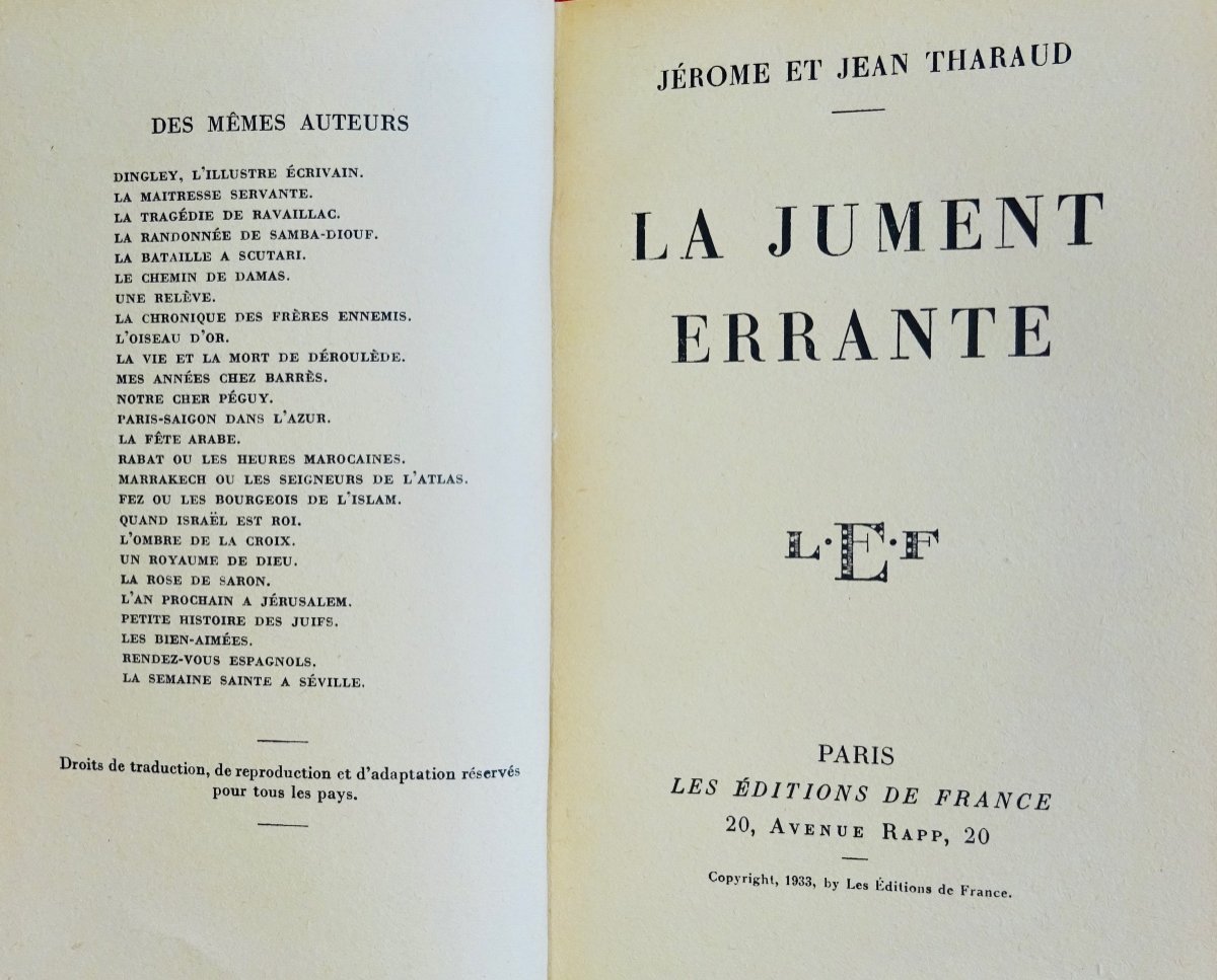 Tharaud (jérome And Jean) - The Wandering Mare. Librairie Plon, Around 1933, Sent By The Author.-photo-3