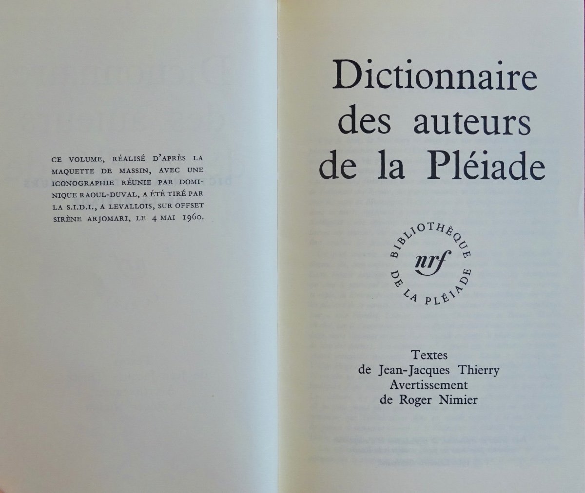 Thierry (jean-jacques) - Dictionary Of The Authors Of The Pléïade. Editions Gallimard, 1960.-photo-3