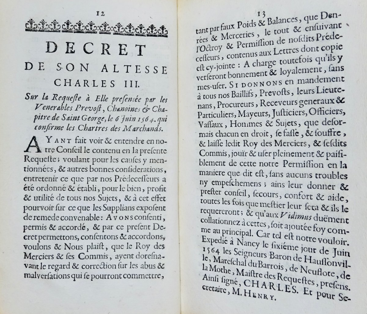 Ordonnances, statuts, privilèges et règlemens accordez aux marchands. Cusson, 1743, relié.-photo-4
