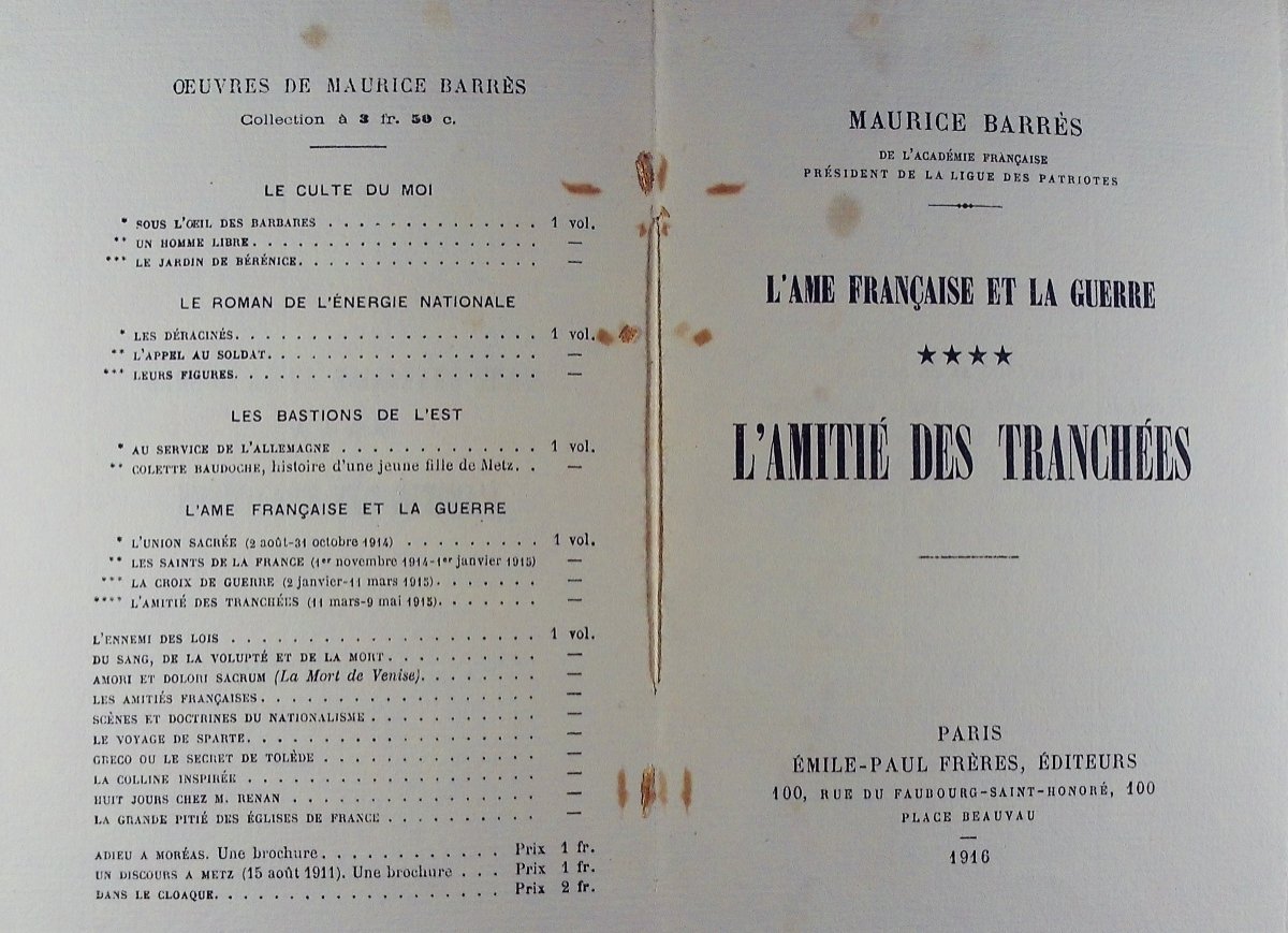 Barrès - The French Soul And The War **** Friendship In The Trenches. émile-paul Frères, 1916.-photo-2