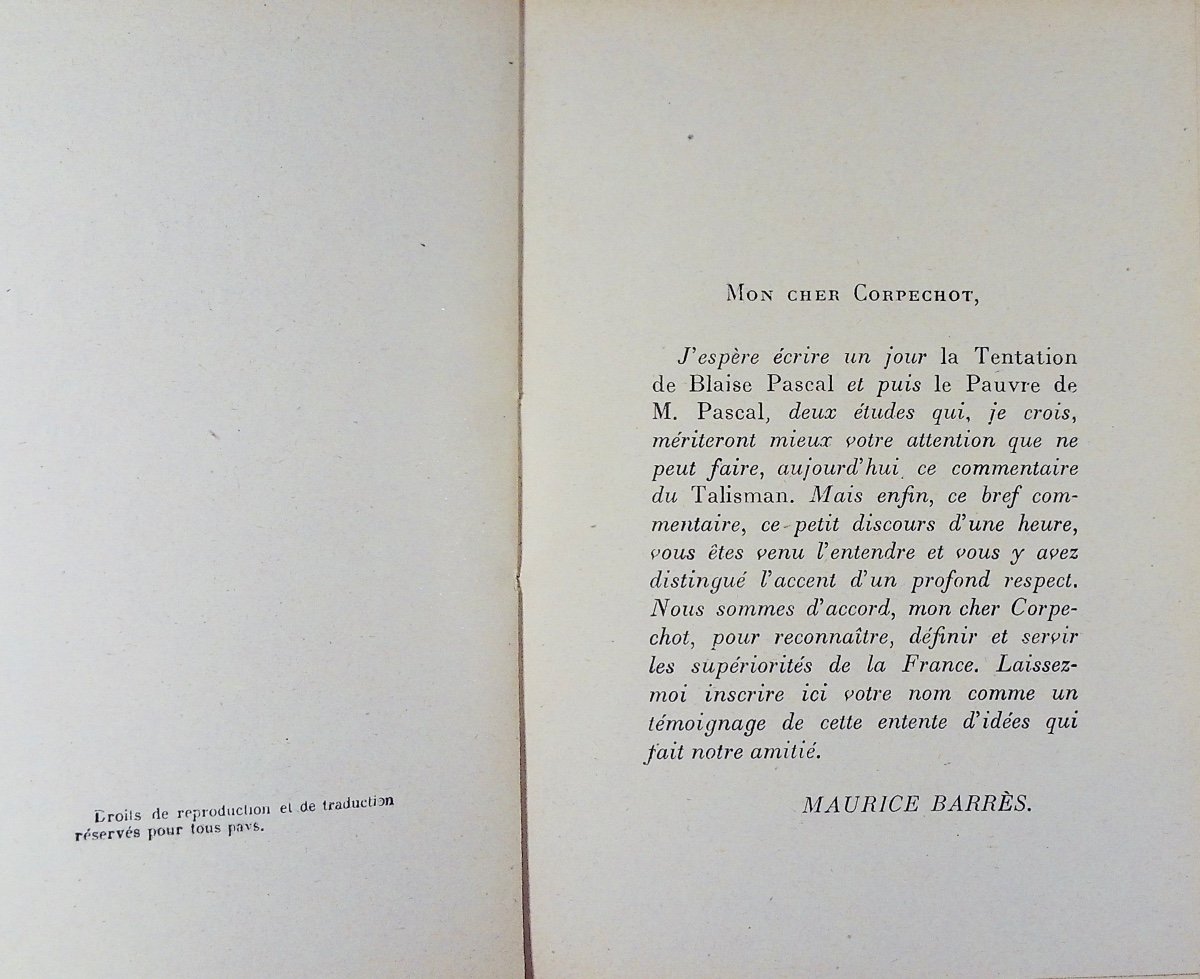 Barrès (maurice) - Pascal's Anguish. Plon, 1923, First Edition On Standard Paper.-photo-3