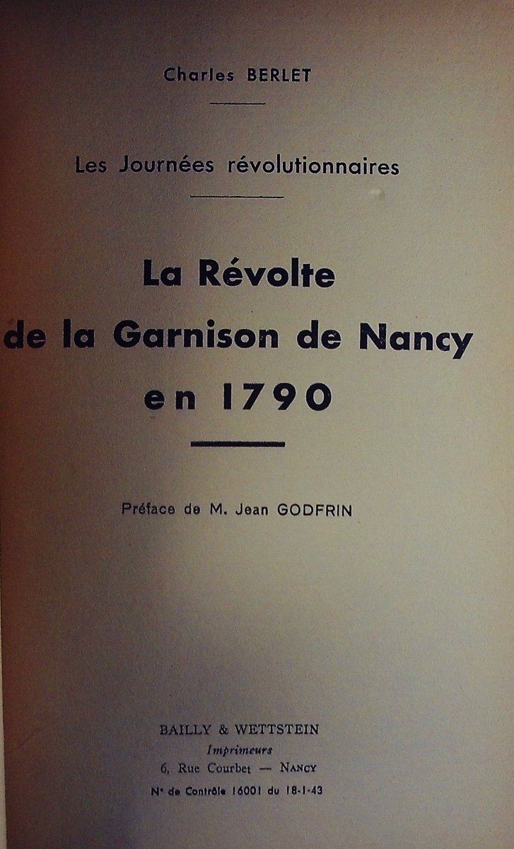 BERLET - Les Journées révolutionnaires. La Révolte de la garnison de Nancy en 1790. 1943.-photo-2