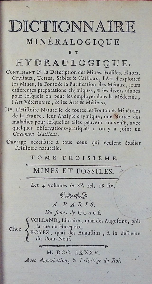 BUC'HOZ (Pierre-Joseph) - Dictionnaire minéralogique et hydrologique. Volland et Royez, 1785.-photo-3