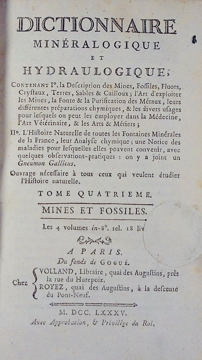 BUC'HOZ (Pierre-Joseph) - Dictionnaire minéralogique et hydrologique. Volland et Royez, 1785.-photo-6