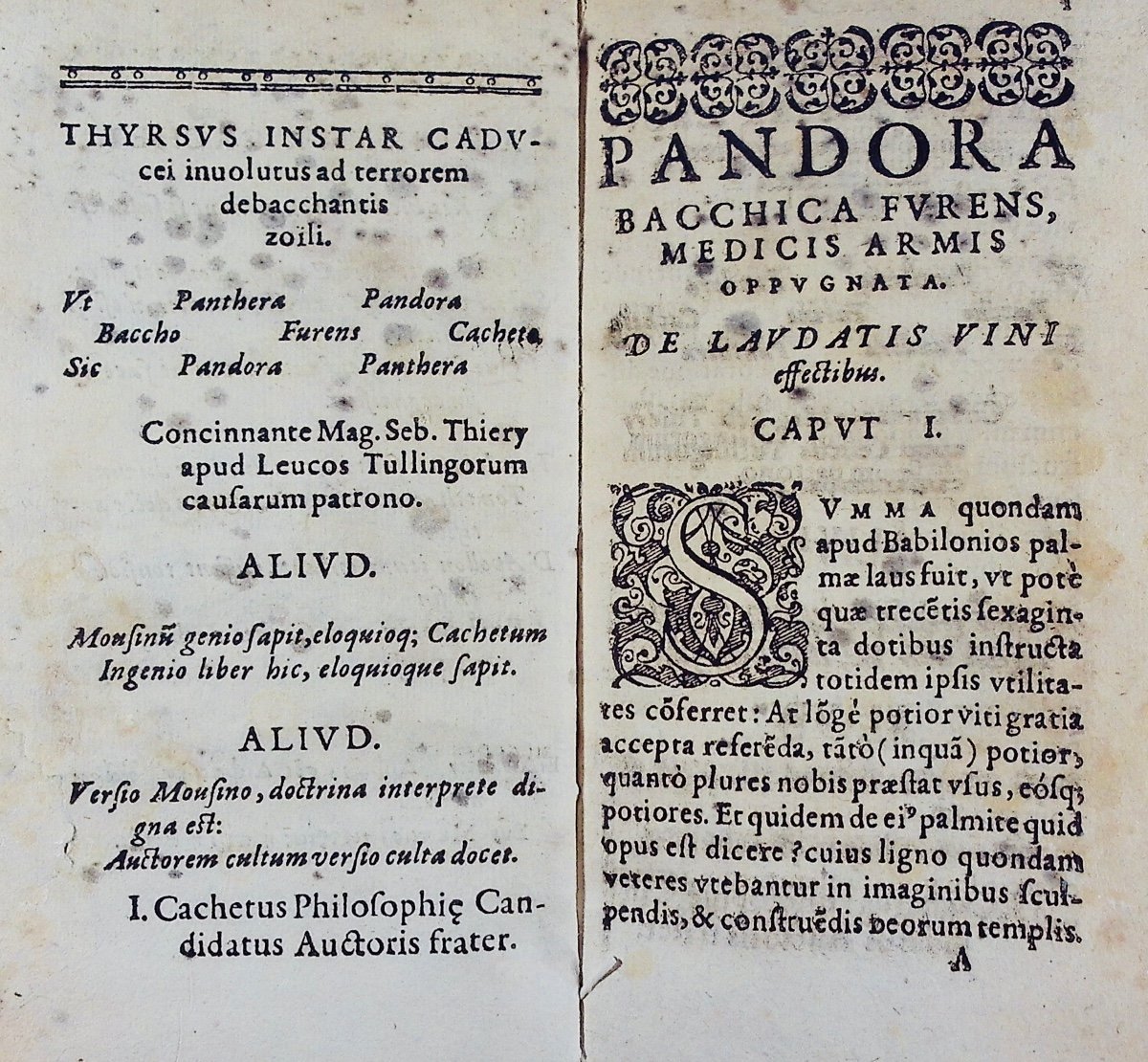 Cachet (christophe) - Pandora Bacchica. Published In Toul, In 1614, By Philippi, Modern Binding.-photo-2