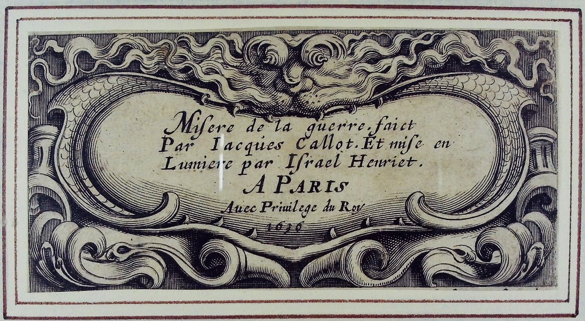 CALLOT (Jacques) - Page de titre de Misère de la guerre. Encadrée, 1636.-photo-3