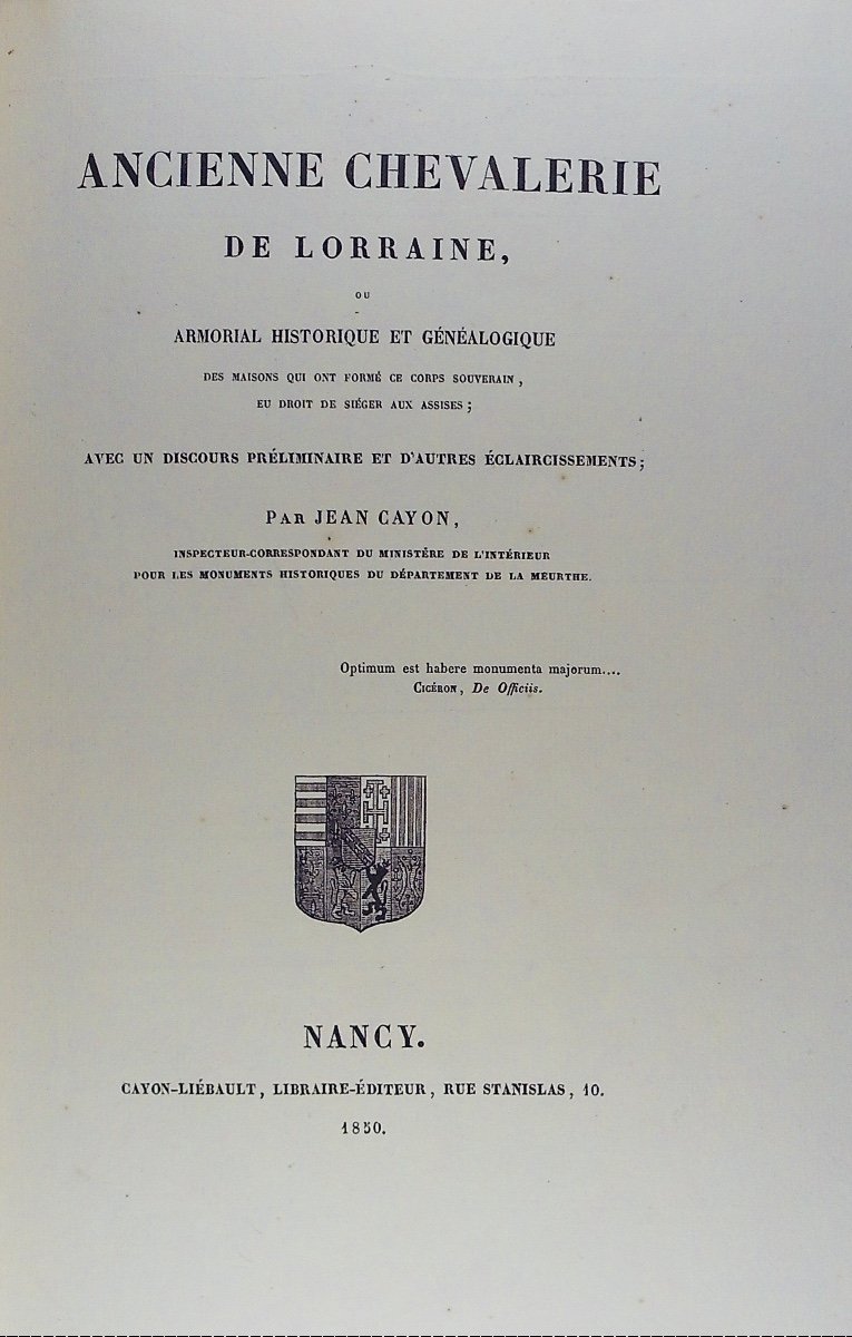 CAYON (Jean) - Ancienne chevalerie de Lorraine, ou Armorial historique. Cayon-Liébault, 1850.-photo-3
