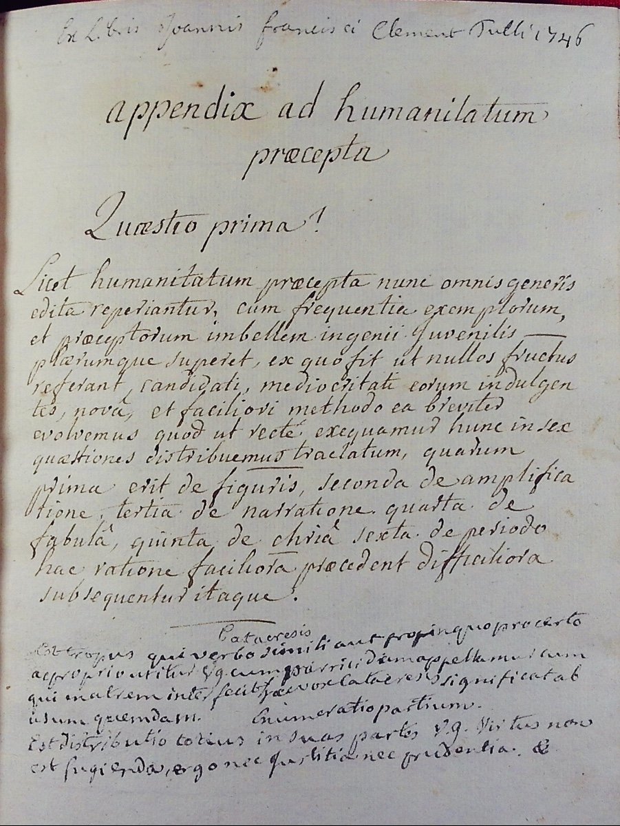 CLÉMENT (Jean-François) - Manuscrit de rhétorique en latin. Toul, Par l'auteur, 1746, relié.-photo-1