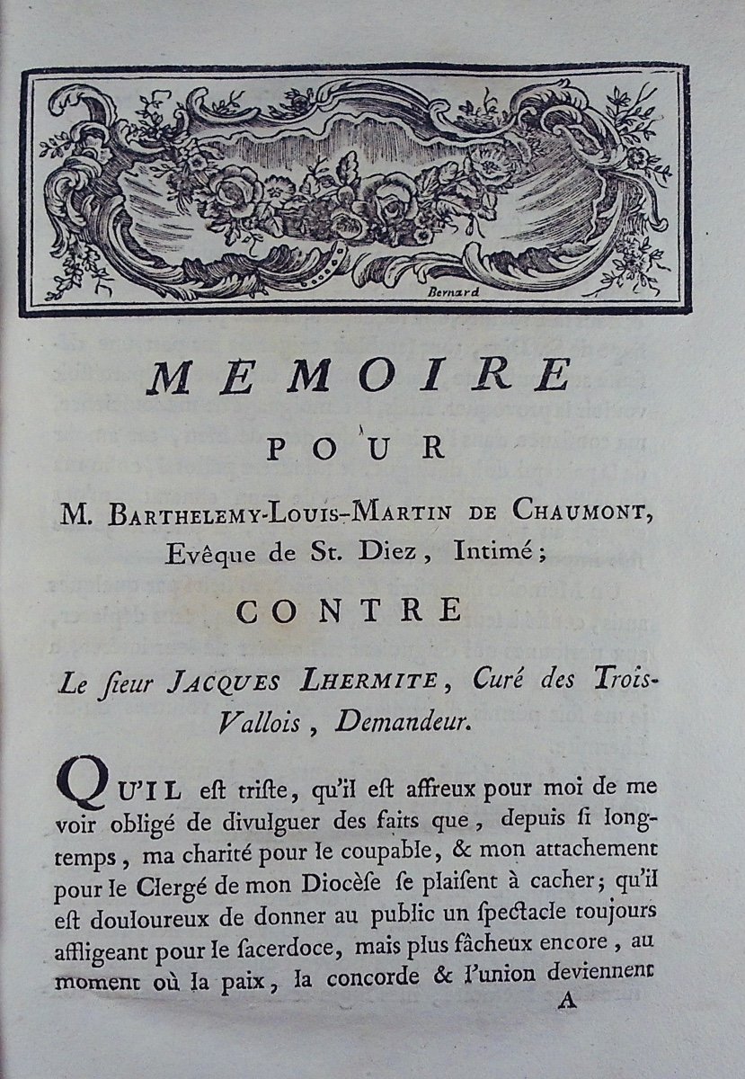 Mémoire pour M. Barthélémy-Louis-Martin de Chaumont, Évêque de St. Diez, broché, 1789.-photo-4