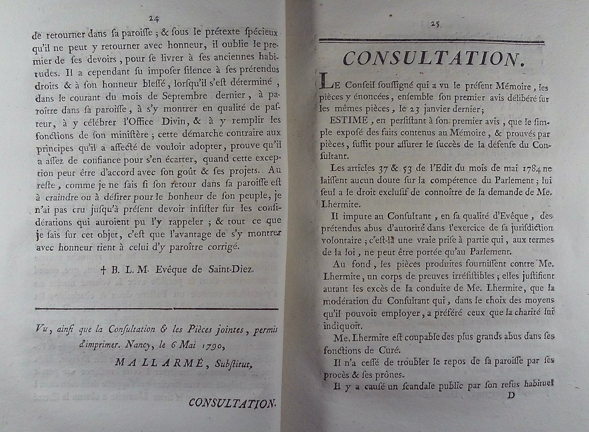 Mémoire pour M. Barthélémy-Louis-Martin de Chaumont, Évêque de St. Diez, broché, 1789.-photo-4