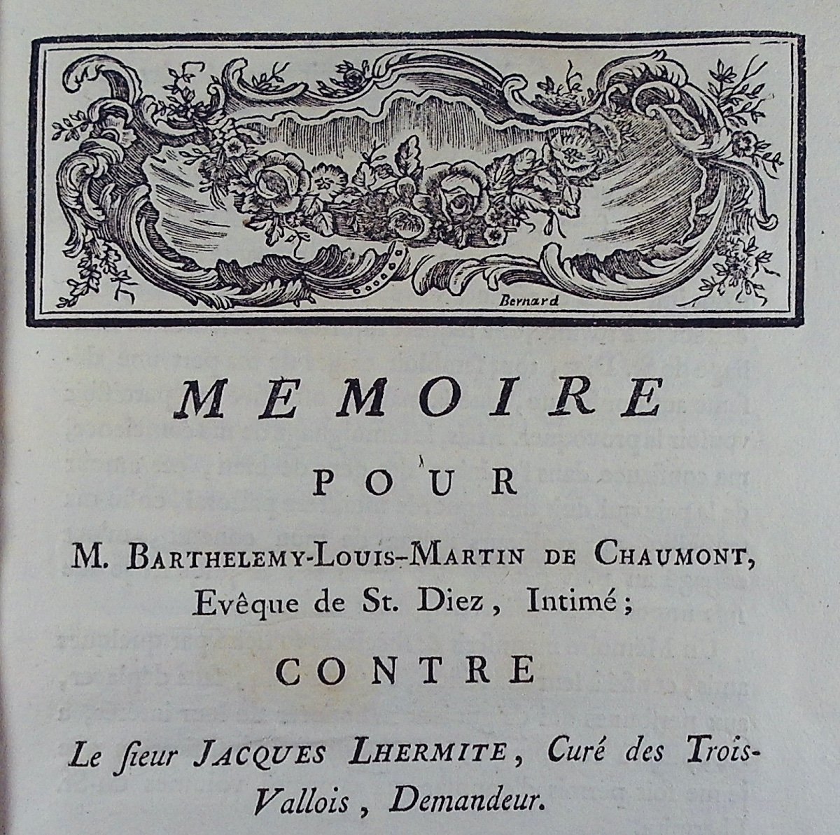 Mémoire pour M. Barthélémy-Louis-Martin de Chaumont, Évêque de St. Diez, broché, 1789.