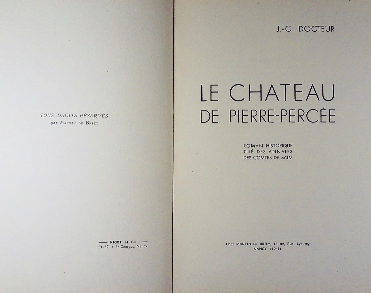 DOCTEUR - Le château de Pierre-Percée. Martin Briey, 1941, Briey, broché.-photo-3