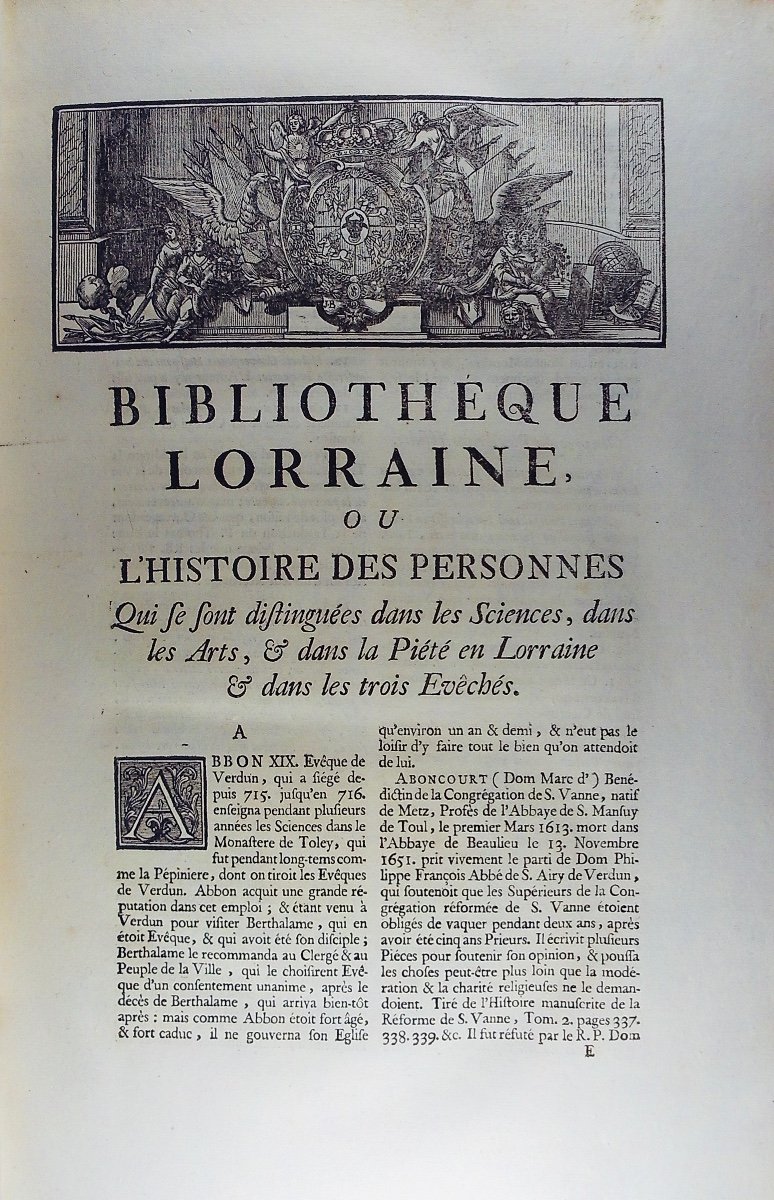 DOM CALMET - Bibliothèque Lorraine ou histoire des hommes illustres. 1751 , reliure demi-veau.-photo-1