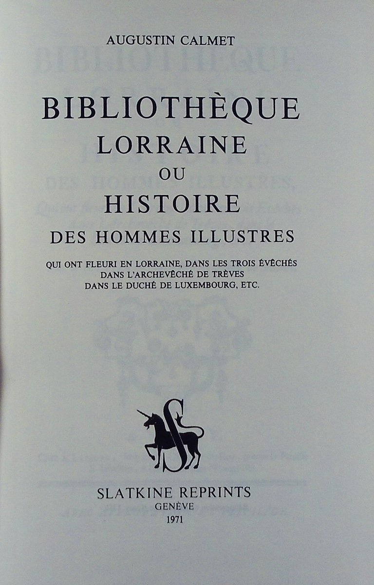 DOM CALMET (Augustin) - Bibliothèque Lorraine ou Histoire des hommes illustres. 1971, Slatkine.-photo-3