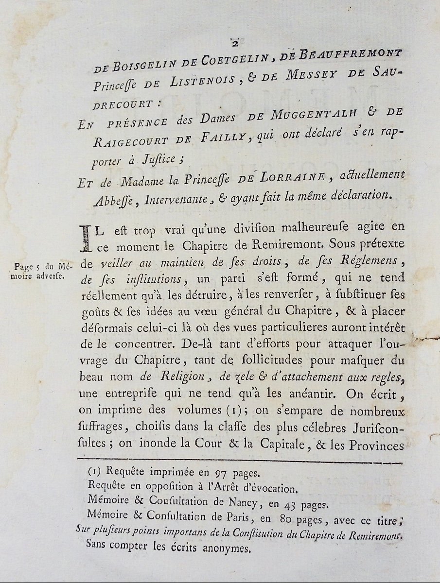 Mémoire à consulter et consultation pour le chapitre de Remiremont, Vosges. 1783, à restaurer.-photo-1