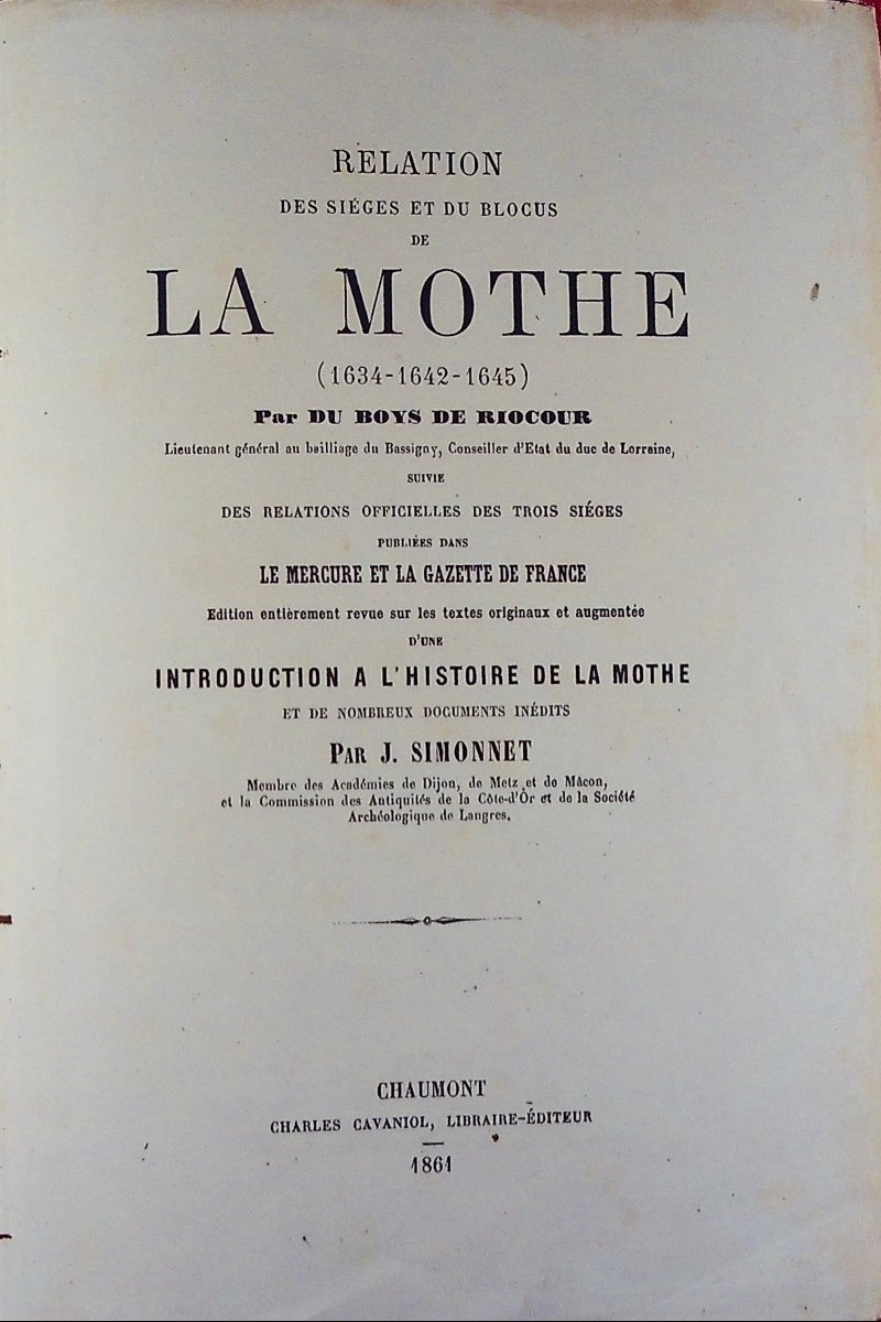 DU BOYS DE RIOCOUR - Relation des sièges et du blocus de La Mothe (1634-1642-1645). 1861.-photo-2