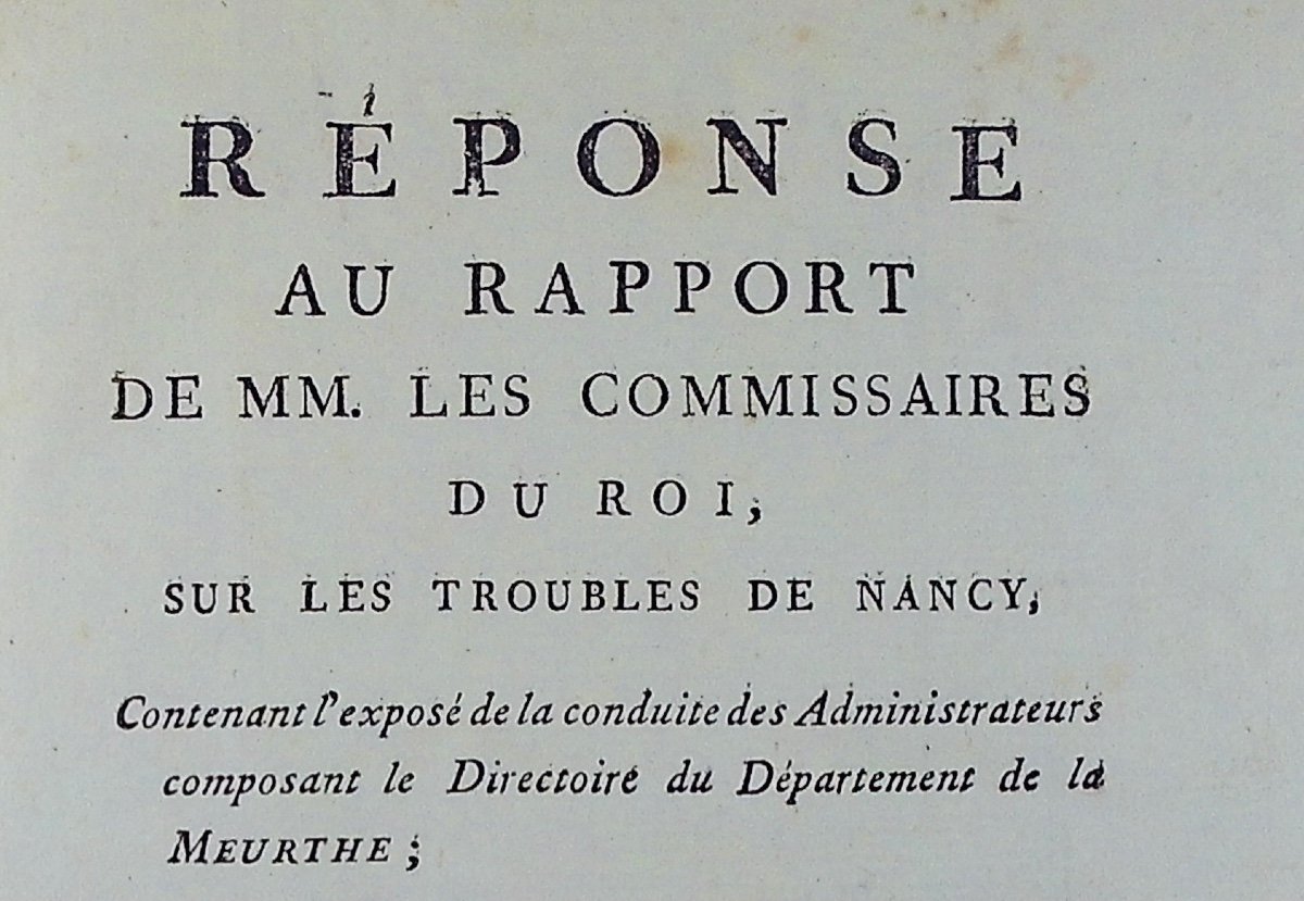 DUVEYRIER, CAHIER - Réponse au rapport de MM. sur les troubles de Nancy. 1791, reliure 19ème.-photo-2