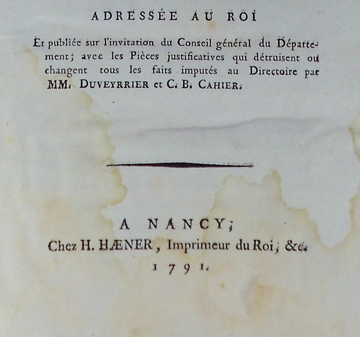 DUVEYRIER, CAHIER - Réponse au rapport de MM. sur les troubles de Nancy. 1791, reliure 19ème.-photo-3