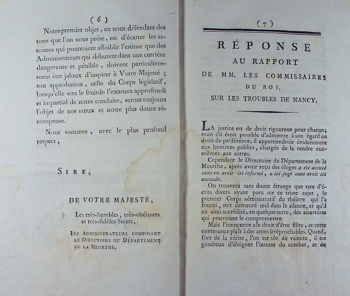 DUVEYRIER, CAHIER - Réponse au rapport de MM. sur les troubles de Nancy. 1791, reliure 19ème.-photo-3