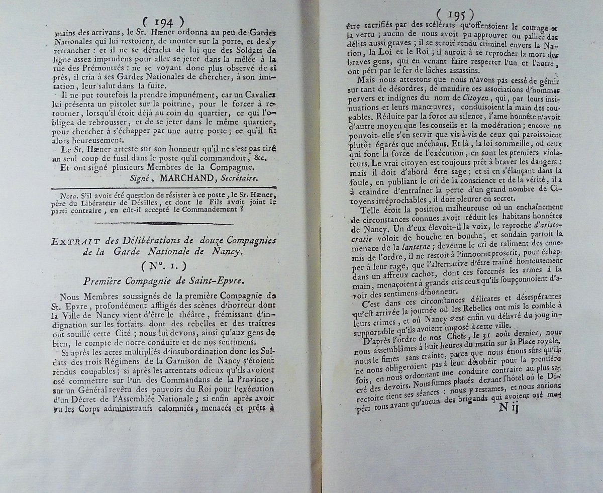 DUVEYRIER, CAHIER - Réponse au rapport de MM. sur les troubles de Nancy. 1791, reliure 19ème.-photo-8
