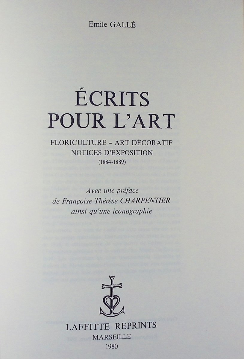 GALLÉ  - Écrits pour l'art. Floriculture - Art décoratif -Notice d'exposition. Réédition, 1980.-photo-2