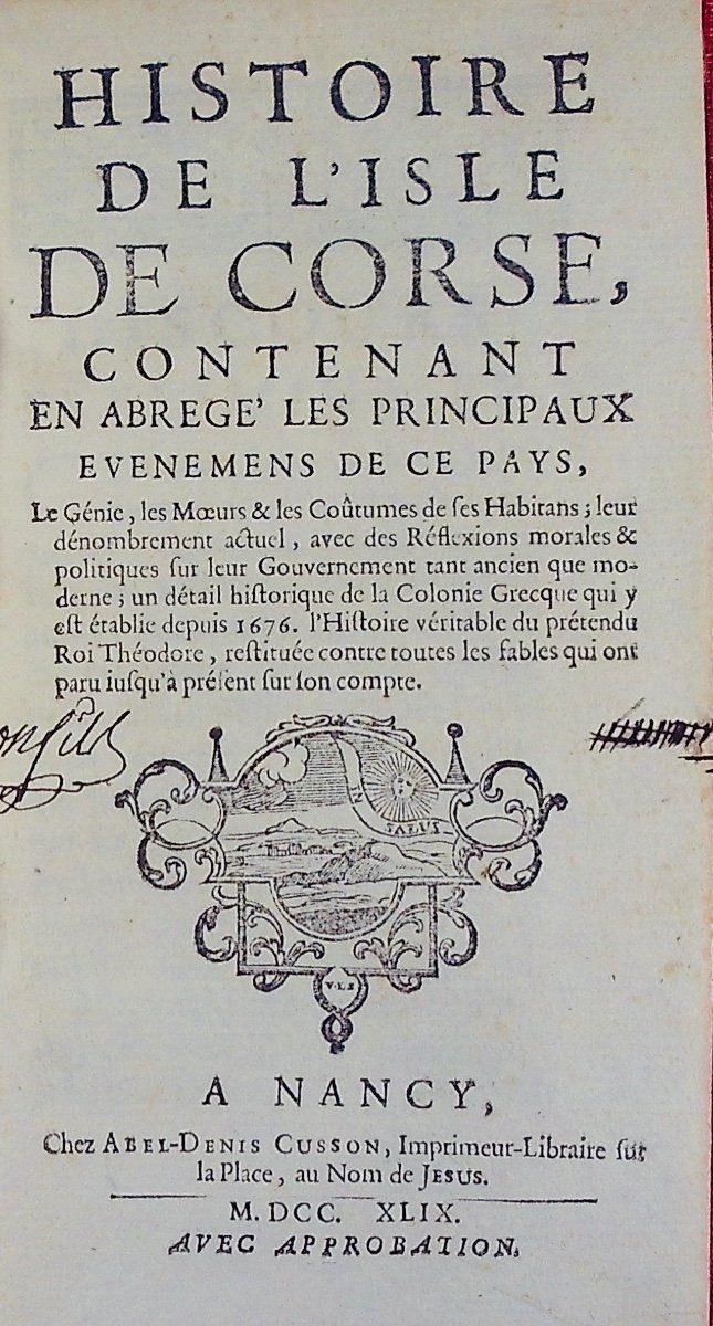 [goury De Champgrand (jean-françois)] - History Of The Island Of Corsica. 1749, In Period Binding.-photo-4