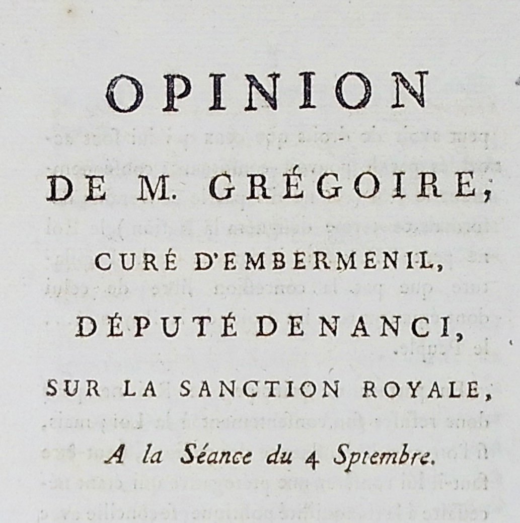 GRÉGOIRE (Henri) - Opinion de M. Grégoire curé d'Emberménil, député de Nanci. 1789, broché.-photo-2