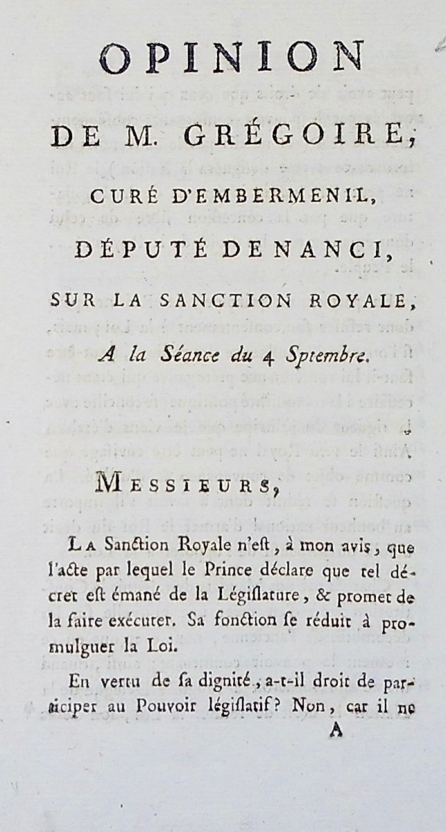 Grégoire (henri) - Opinion Of Mr. Grégoire Parish Priest Of Emberménil, Deputy For Nanci. 1789, Paperback.