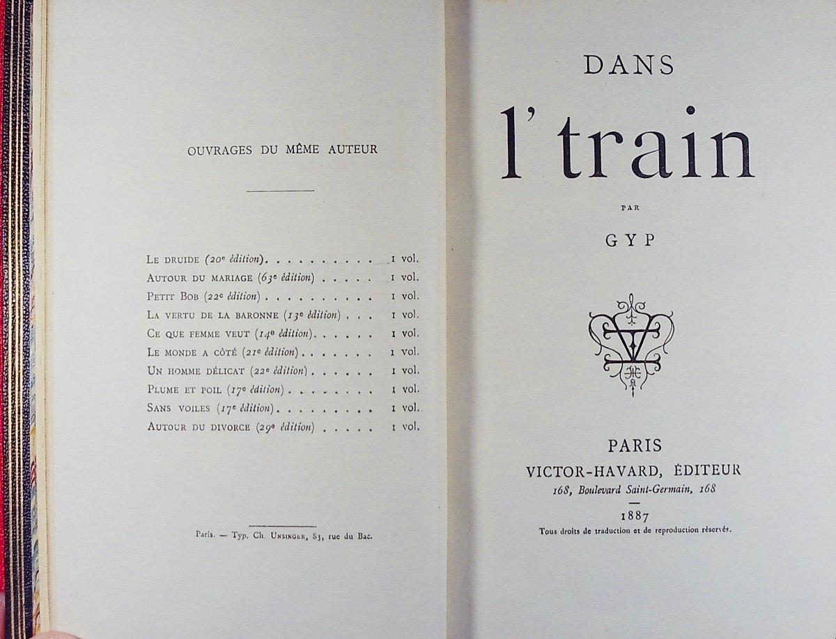 GYP - Dans l'train. Victor-Havard, 1887,  reliure plein maroquin violet signée Bézard.-photo-1