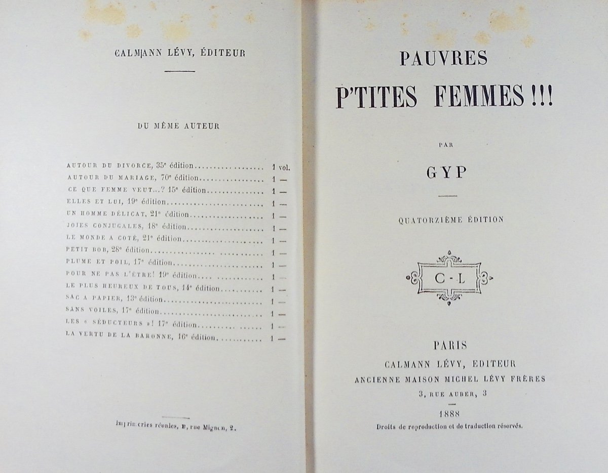 Gyp - Poor Little Women! ! !. Calmann Lévy, 1888, Full Purple Morocco Binding, Signed.-photo-2