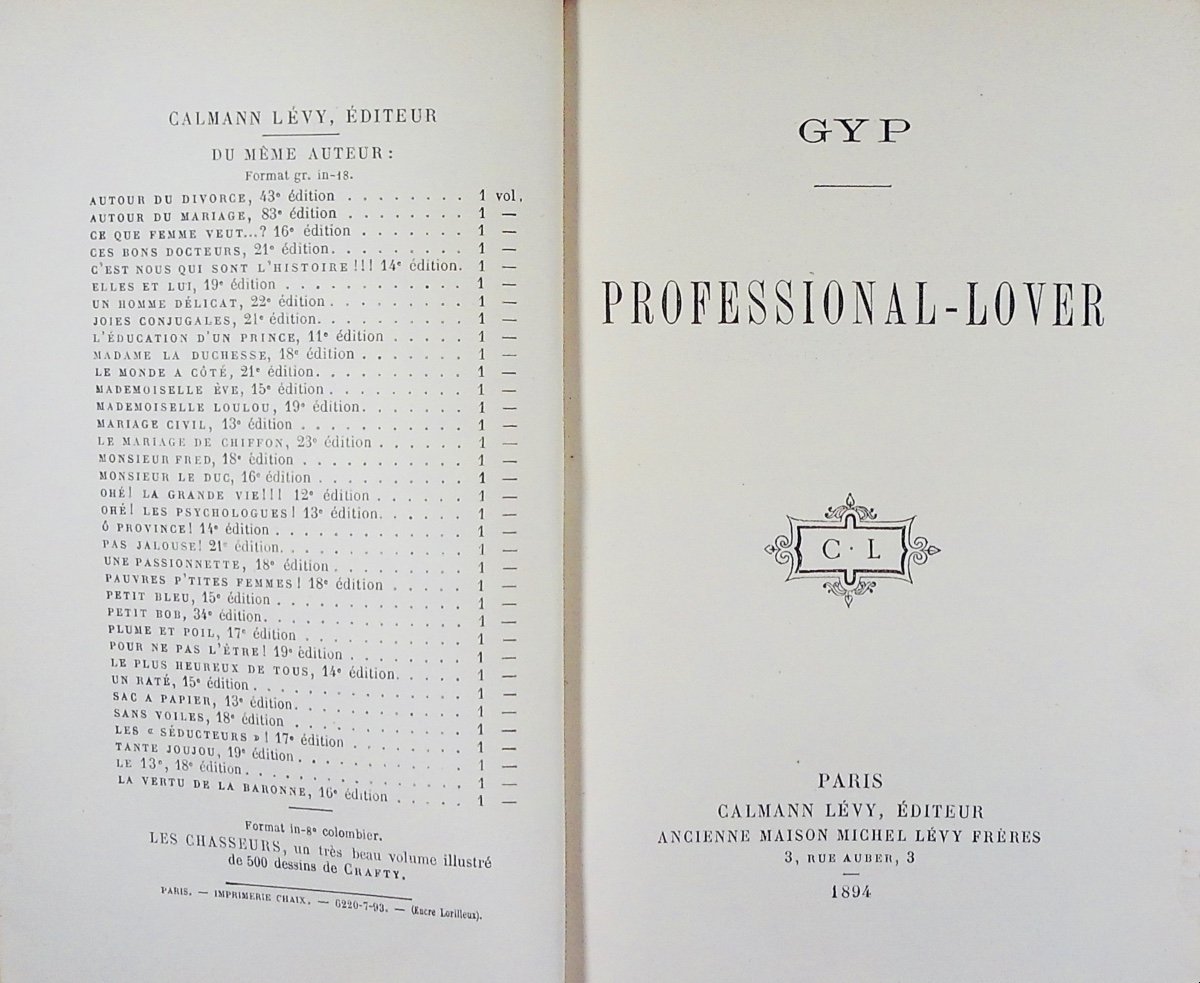 Gyp - Professional-lover. Calmann Lévy, 1894, Full Purple Morocco Binding Signed Bézard.-photo-2