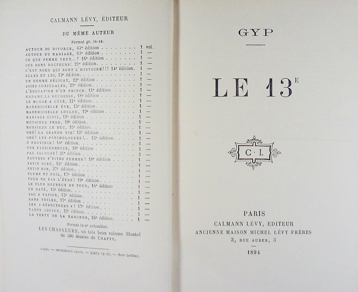 GYP - Le 13e. Calmann Lévy, 1894, reliure plein maroquin violet signée Bézard, tête dorée.-photo-2