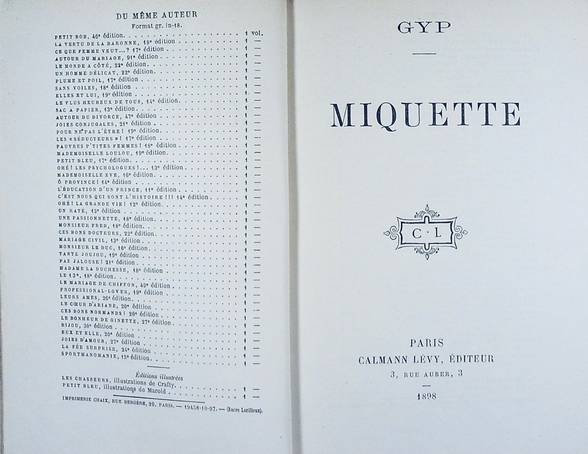 Gyp - Miquette. Calmann Lévy, 1898, Full Purple Morocco Binding Signed Bézard, Gilt Head.-photo-2