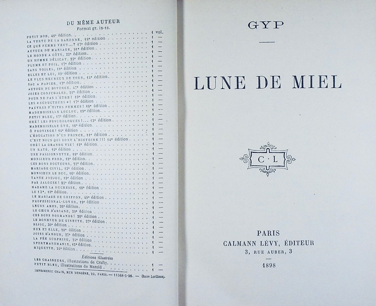 GYP - Lune de miel. Calmann Lévy, 1898, reliure plein maroquin violet signée Bézard.-photo-2